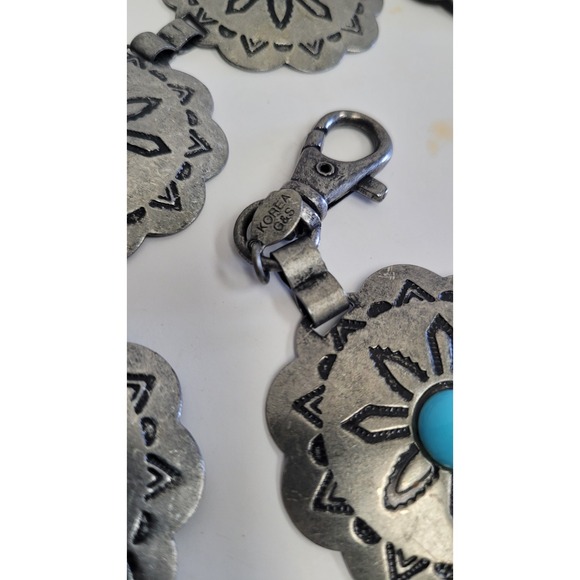 Vgt Korea G&S southwestern faux Silver Tone Turquoise Concho belt women 40 Inch - Picture 8 of 9